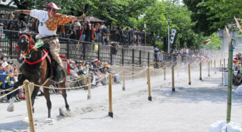 浅草流鏑馬が4年ぶり開催！全力疾走の馬上から的を射る。古式装束での草鹿も必見！
